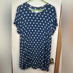 Lularoe Blue & White Polka Dot Swing Top Size L Short Sleeves